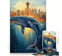 Whale Leaping Cityscape 1000 Piece Jigsaws for Adults Recall Power Light Enjoyment Precise Edges Meaningful Gift (50x75cm)