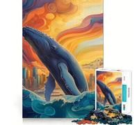 Whale Leaping Cityscape Adults 1000 Pieces Puzzle Mental Fun Game Advanced Laser Cutting Tech Amusing Challenge for Waiting Time (38x52cm)