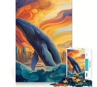 Whale Leaping Cityscape Jigsaw Puzzles 1000 Mental Focus Game Precision Cut Smooth Edges Meaningful Connection Building Game (38x26cm)