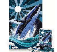 Whale Leaping from Waves Stained Glass for Adults 1000 Piece Puzzle Think Training Serene Escape Defined Edges Creative Gift (38x52cm)