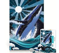 Whale Leaping from Waves Stained Glass Jigsaw for Teenagers 1000 Pieces Memory Fun Game Smooth Burr Free Surface Birthday Gift Brain Teaser Toy (38x52cm)