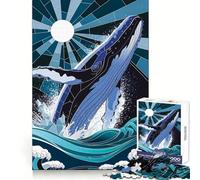 Whale Leaping from Waves Stained Glass Teenager Jigsaw Puzzles 1000 Pieces Cognitive Memory Soothing Downtime Exact Cut Birthday Gift (38x26cm)