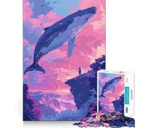Whale Lofi Pink Retro Jigsaw Puzzle 1000 Think Boost Game Tight Lock No Loose Pieces Interactive Brain Challenge for Home (38x52cm)
