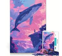 Whale Lofi Pink Retro Jigsaw Puzzle1000 Pieces Mind Train Fun Clean Cut Sturdy Components Captivating Leisure for Cozy Indoors (50x75cm)