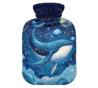 Whale Moon Cloud Blue Print Hot Water Bottle with Cover for Pain Relief Heating Bottles for Neck and Shoulder Pain, 1L