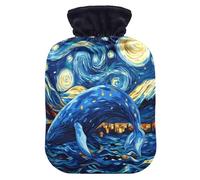 Whale Ocean Night Blue Print Hot Water Bottle with Cover for Pain Relief Heating Bottle for Pregnant, 2L