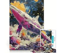 Whale Ocean Paint Jigsaw Puzzle 1000 Mental Recall Game High Accuracy Cutting Craft Interactive Brain Challenge for Home (38x52cm)