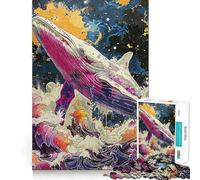 Whale Ocean Paint Jigsaw Puzzles 1000 Mental Focus Game No Gap Tight Fitting Design Interactive Brain Challenge for Home (38x26cm)
