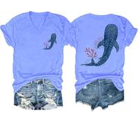 Whale Ocean Shirt V Neck Whale Shark T-Shirt Shark Shirt Christian Faith Shirts Funny Two Sided T-Shirt