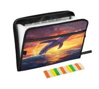 Whale Ocean Sunset Orange Accordion File Organizer Portable Expanding File Folder with Safe Zipper & Colorful Labels for Letter Receipt A4 Papers Important Document Storage