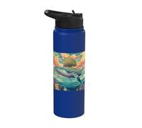 Whale Ocean Tree Island Clouds Surrealism Stainless Steel Insulated Water Bottle