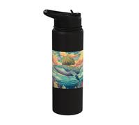 Whale Ocean Tree Island Clouds Surrealism Stainless Steel Insulated Water Bottle