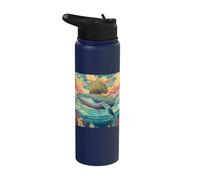 Whale Ocean Tree Island Clouds Surrealism Stainless Steel Insulated Water Bottle