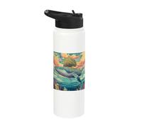 Whale Ocean Tree Island Clouds Surrealism Stainless Steel Insulated Water Bottle