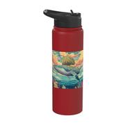 Whale Ocean Tree Island Clouds Surrealism Stainless Steel Insulated Water Bottle