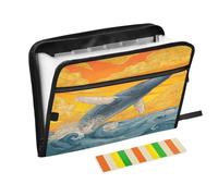 Whale Ocean Waves Orange Accordion File Organizer Portable Expanding File Folder with Safe Zipper & Colorful Labels for A4 Papers Important Document Storage Receipt Letter