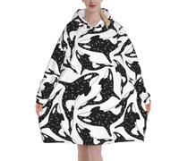 Whale Orca Killer Oversized Women's Wearable Blanket Hoodie, Flannel Pullover Blanket, Blanket Sweatshirt