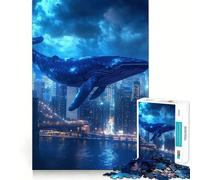 Whale Over NYC Jigsaw 1000 Pieces for Teenagers Mind Boost Fun Zero Gap Captivating Leisure for Cozy Indoors (38x26cm)