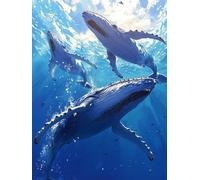Whale Paint by Numbers for Adults, Ocean Painting by Numbers DIY Color Oil Painting Hobbies for Adults Women with Acrylic Paint Brush Set for Room Decor, Wall Art, Gifts for Women 60x80cm -zjn2507KP
