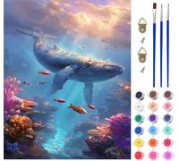 Whale Paint by Numbers for Adults on Canvas, Paint by Numbers Kits Marine Life, DIY Crafts for Adults Oil Painting Art Kits with Acrylic Oil Painting and Brushes, Home Wall Decor Gifts 16x20in 4-6829