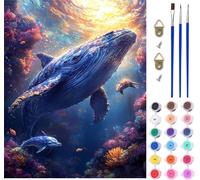 Whale Paint by Numbers for Adults on Canvas, Paint by Numbers Kits Marine Life, DIY Crafts for Adults Oil Painting Art Kits with Acrylic Oil Painting and Brushes, Home Wall Decor Gifts 12x16in 1-7662