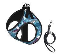 Whale Pattern Print Harness Leash Set For Cats And Dogs, Reflective Adjustable, Soft Breathable Mesh Vest With Escape-Proof Lead, For Small Pets And Kitten Puppies