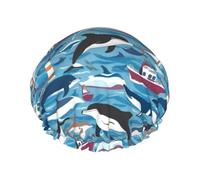 Whale Pattern Print Reusable Shower Caps For Women, DoubleHair Cap,Adult Hair Cap For All Hair