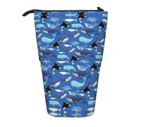 Whale Pattern Vertical Retractable Pencil Case Stationery Box Adult Office Organizer Box