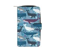 Whale Pattern Wallet Slim Minimalist Pocket Compact Billfold 12 Card Slots Bussiness Card Holder for Men Women