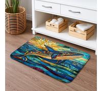 Whale Patterned Quick Dry Bath Mat, Stained Glass Oceanic Decorative Non Slip Shower Rug, Summer Beach Memory Foam Washable Mats for Bathroom Toilet Restroom 20x32 Inch