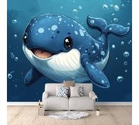 Whale Photo Wallpaper Blue Cartoon Underwater Whale Wall Paper 250 × 175 cm / 98.4" × 68.8" - Non-Woven Mural, Art Print Wall Mural Decoration Poster Picture Design Modern 3D Effect