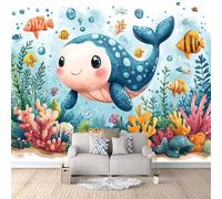 Whale Photo Wallpaper Undersea Coral Whale Wallpaper Wall Mural 300 × 256 cm / 118" × 100.7" - Non-Woven Wall Mural 3D Art Print Bedroom Living Room Decoration Poster