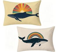 whale Pillow protectors, rainbow Pillowcases 2 Pack, Velvet Pillow Covers, Rectangle Cushion Covers 50 x 70 cm With Invisible Zip, Waterproof Garden Cushions for Home Decor, Gifts For Women 231-W
