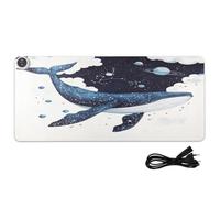 Whale Planet Blue Pattern Heated Desk Mat Large Heated Office Desk Mat with 3 Heating Levels PU Leather Large Deskmat for Work Decor, 35.4x15.7in