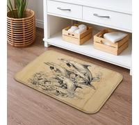 Whale Print Quick Dry Bath Mat, Black White Nautical Absorbent Non Slip Shower Mat, Ocean Memory Foam Washable Rugs for Bathroom Decor 20x32 Inch