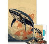 Whale Retro Japan Vibes Jigsaw Puzzles 1000 Mental Focus Game Precision Cut Smooth Edges Meaningful Connection Building Game (38x52cm)