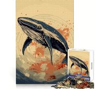 Whale Retro Japan Vibes Teenagers 1000 Piece Jigsaw Puzzle Focus Training Leisure Activity Tight Join Thoughtful Gift (38x26cm)