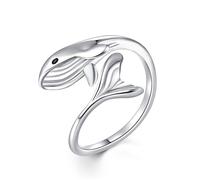 Whale Ring 925 Sterling Silver Adjustable Open Whale Thumb Rings Cute Sea Whale Jewelry Ocean Gifts for Women Men Teen Girls Boys Daughter Whale Lovers