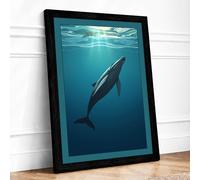 Whale Rising to Light Coastal Framed Wall Art Print A1 (84.1×59.4cm) Black, Wall Decor for Living Room, Bedroom, Office & Home, Ready to Hang, Art Gift
