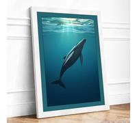 Whale Rising to Light Coastal Framed Wall Art Print A4 (29.7×21cm) White, Wall Decor for Living Room, Bedroom, Office & Home, Ready to Hang, Art Gift