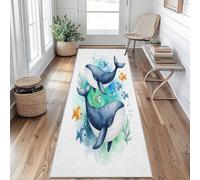 Whale Runner Rugs for Hallway 60x180, Kids Cartoon Fish Hallway Runner Watercolor Ocean Animal Pattern Carpet Runners for Kitchen Bedroom Living Room, Non Slip Long Rug ew148Q