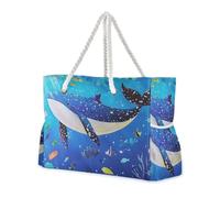 Whale Sea Animals Blue Sandproof Pocket Tote Bag with side pocketes Zipper Tote Bag with cup holders on the side