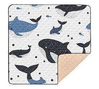 Whale Sea Repeat Art Cute Foldable Baby Playmat for Indoor Outdoor Water Resistant Playroom Activity Mat for Baby Toddler Infant, 50'' x 50''