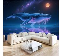 Whale Sea Wall Mural 3D Effect Night Sky Dreamy Non-Woven Self-Adhesive Wallpaper Living Room Bedroom Home Decor TV Background Large Art Wall Painting 122x91 cm