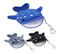 Whale Shark Coin Purse, 3 Pcs Plush Coin Pouch, Cute Kawaii Wallet with Zipper Keychain, Small Embroidered Fish Sea Animal Change Purse for Women, Black Grey Blue, Shark