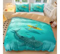 Whale Shark Duvet Cover, Cartoon Ocean Bedding Set Double, Dark Blue Under The Sea Bedding, 3 Pcs Comforter Cover, Kids Bedroom Decor (02,King240x220cm+50x75cm*2)