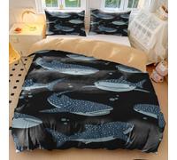 Whale Shark Duvet Cover, Cartoon Ocean Bedding Set Double, Dark Blue Under The Sea Bedding, 3 Pcs Comforter Cover, Kids Bedroom Decor (01,Double200x200cm+50x75cm*2)