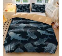 Whale Shark Duvet Cover, Cartoon Ocean Bedding Set Double, Dark Blue Under The Sea Bedding, 3 Pcs Comforter Cover, Kids Bedroom Decor (04,Double200x200cm+65x65cm*2)