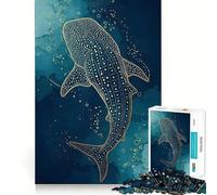 Whale Shark Gold Line Art Jigsaw for Teenagers1000 Pieces Mind Boost Game Firm Fit Secure Assembly Bonding Activity for Loved Ones (50x75cm)