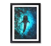 Whale Shark Painting Modern Framed Wall Art Print, Ready to Hang Picture for Living Room Bedroom Home Office Décor, Black A2 (64 x 46 cm)